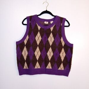 Levi's Purple and Brown Argyle Sweatet Vest